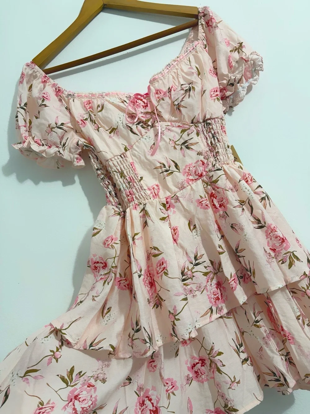 Liberty Love Pink Floral Tiered Mini Dress